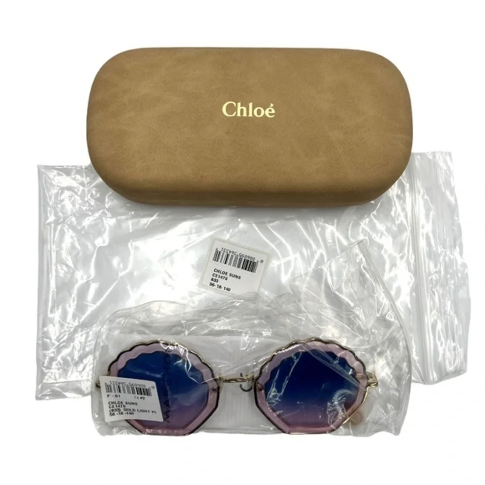 RARE Chloe Tally 56mm Scalloped Sunglasses Gold Pink Gradient Blue NWT
